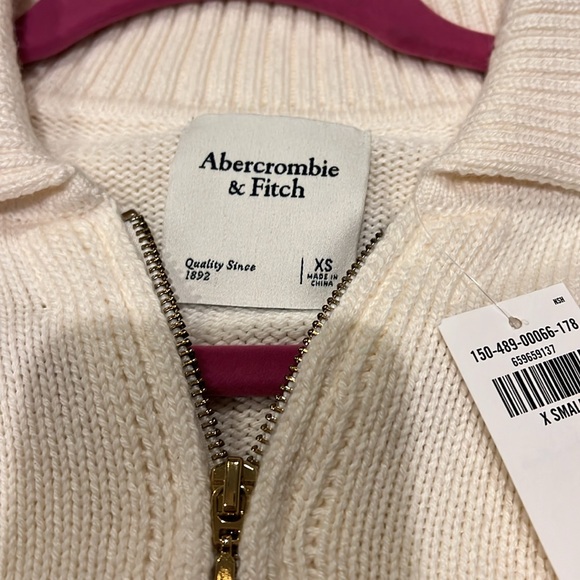 Abercrombie & Fitch Cream Zip-Up Collared Cardigan NWT - Picture 7 of 11